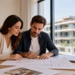 Compradores revisando la documentación de una vivienda de obra nueva
