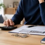 Persona calculando el porcentaje de financiación de una hipoteca