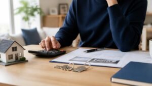 Persona calculando el porcentaje de financiación de una hipoteca